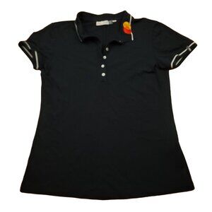 KJUS Womens 38 M Shirt Polo Short Sleeve Sport Fit Black UPF 30 Master Card Logo